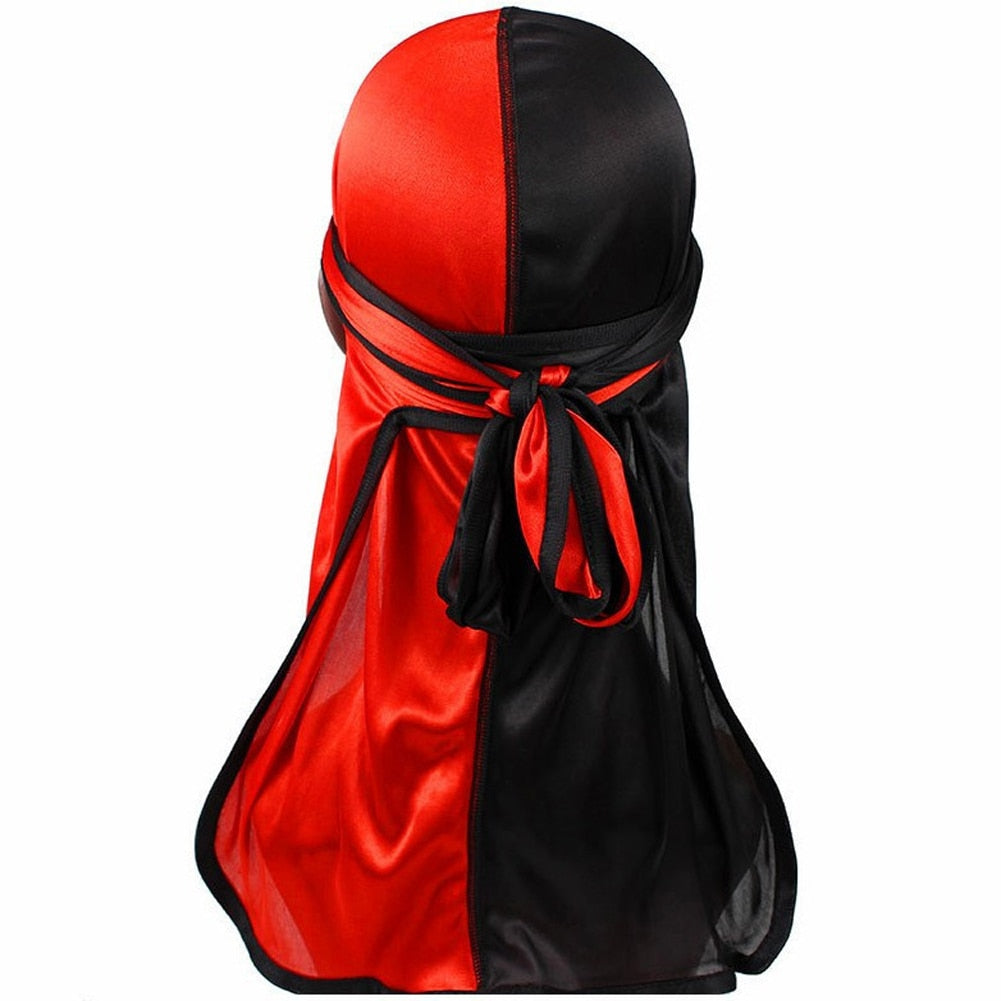 Long Tail Durag Silky Satin Turban India Hat Women Men Head Scarf Hair Accessories Bandana Unisex Fashion Patchwork Pirate Hats