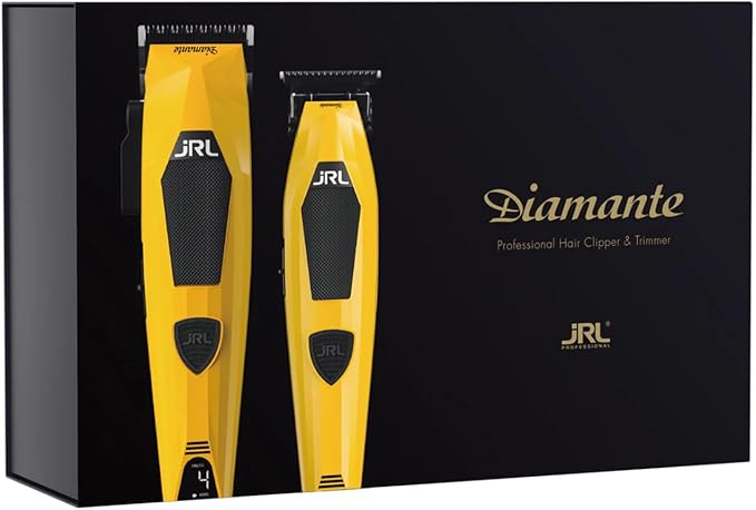 Amazon Series JRL Diamante Clipper & Trimmer Set – Brushless Motor, Fade Blade, Smart Clip Technology, Reset IQ Charge, 8200 RPM, 4-Hour Run Time for Barbers & Stylists (Yellow