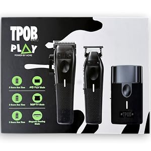 TPOB Play Barber Hair Clippers for Men 7500 RPM with Rubber Grips (Blackout 3 Set)